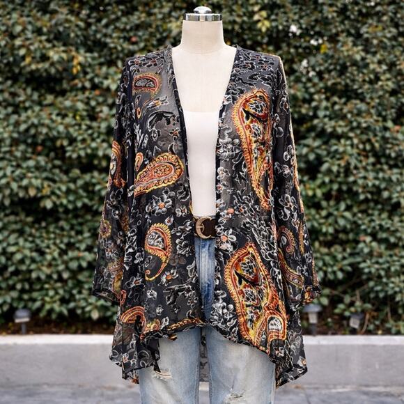 Umgee Sweaters - Umgee Sheer Paisley Kimono Burnout Velvet Floral Medium/ Large Festival Boho